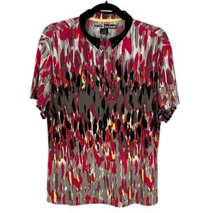 Jamie Sadock Athletic Golf 1/4 Zip Mock Neck Short Sleeve Top XL Red Grey